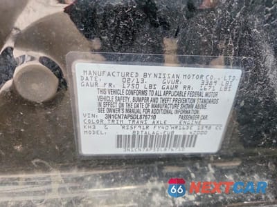 Zdjęcie 12 z 12 samochodu: 2013 NISSAN VERSA 1.6 S VIN:3N1CN7AP5DL876710 - miniatura