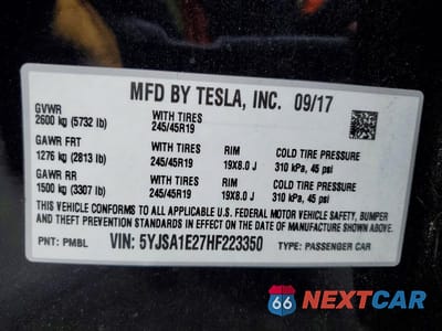Zdjęcie 12 z 12 samochodu: 2017 TESLA MODEL S VIN:5YJSA1E27HF223350 - miniatura