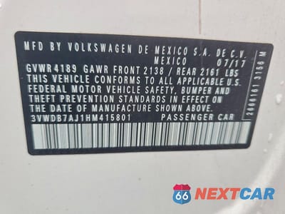 Zdjęcie 12 z 12 samochodu: 2017 VOLKSWAGEN JETTA SE VIN:3VWDB7AJ1HM415801 - miniatura