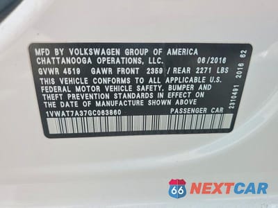 Zdjęcie 13 z 13 samochodu: 2016 VOLKSWAGEN PASSAT S VIN:1VWAT7A37GC063860 - miniatura
