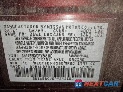 Zdjęcie 13 z 13 samochodu: 2023 NISSAN SENTRA SV VIN:3N1AB8CV0PY245100 - miniatura