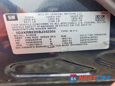 Zdjęcie 13 z 13 samochodu: 2011 BUICK ENCLAVE CXL VIN:5GAKRBED5BJ342368 - miniatura