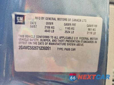 Zdjęcie 12 z 12 samochodu: 2007 BUICK LACROSSE CX VIN:2G4WC582671239261 - miniatura