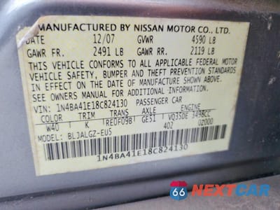 Zdjęcie 12 z 12 samochodu: 2008 NISSAN MAXIMA 3.5 SE VIN:1N4BA41E18C824130 - miniatura