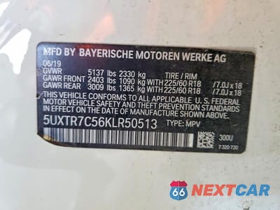 Zdjęcie 12 z 12 samochodu: 2019 BMW X3 SDRIVE30I VIN:5UXTR7C56KLR50513 - miniatura