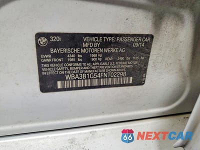 Zdjęcie 12 z 12 samochodu: 2015 BMW 320 I VIN:WBA3B1G54FNT02298 - miniatura