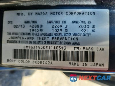 Zdjęcie 12 z 12 samochodu: 2014 MAZDA 6 TOURING VIN:JM1GJ1V50E1110313 - miniatura