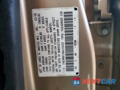 Zdjęcie 12 z 12 samochodu: 2006 HONDA ACCORD VALUE VIN:1HGCM56136A110107 - miniatura