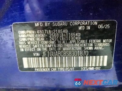 Zdjęcie 12 z 12 samochodu: 2025 SUBARU IMPREZA VIN:JF1GUABC8S8301870 - miniatura