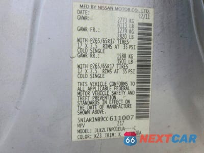 Zdjęcie 14 z 14 samochodu: 2012 NISSAN PATHFINDER S VIN:5N1AR1NB9CC611007 - miniatura