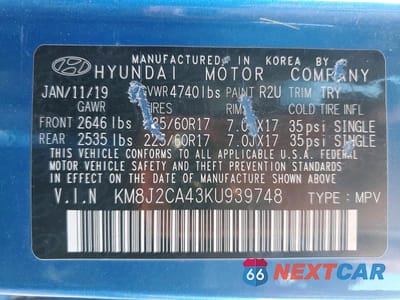 Zdjęcie 13 z 13 samochodu: 2019 HYUNDAI TUCSON VIN:KM8J2CA43KU939748 - miniatura