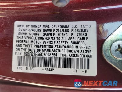 Zdjęcie 12 z 12 samochodu: 2013 HONDA CIVIC LX VIN:19XFB2F56DE098256 - miniatura
