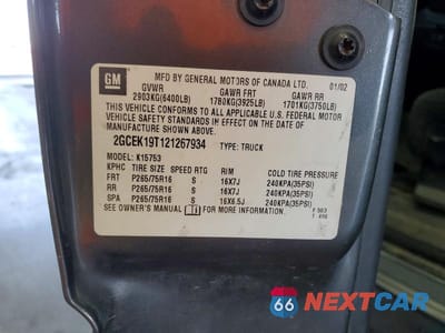 Zdjęcie 12 z 12 samochodu: 2002 CHEVROLET SILVERADO K1500 VIN:2GCEK19T121267934 - miniatura