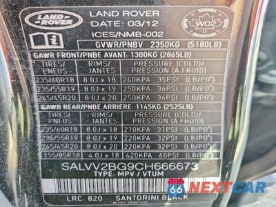 Zdjęcie 13 z 13 samochodu: 2012 LAND ROVER RANGE ROVER EVOQUE PRESTIGE PREMIUM VIN:SALVV2BG9CH666673 - miniatura