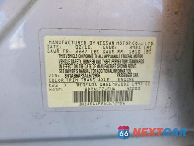 Zdjęcie 12 z 12 samochodu: 2010 NISSAN SENTRA 2.0 VIN:3N1AB6AP2AL672906 - miniatura
