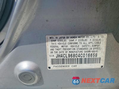 Zdjęcie 12 z 12 samochodu: 2004 ACURA TSX VIN:JH4CL96804C016658 - miniatura