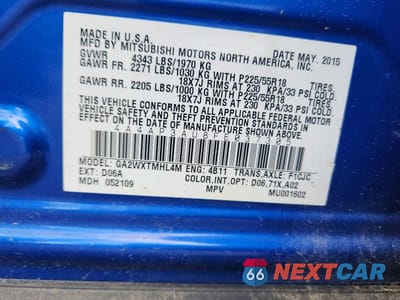 Zdjęcie 12 z 12 samochodu: 2015 MITSUBISHI OUTLANDER SPORT ES VIN:4A4AP3AU8FE037305 - miniatura
