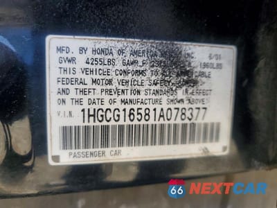 Zdjęcie 12 z 12 samochodu: 2001 HONDA ACCORD EX VIN:1HGCG16581A078377 - miniatura