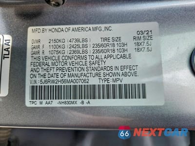 Zdjęcie 13 z 13 samochodu: 2021 HONDA CR-V EX VIN:5J6RW2H56MA007062 - miniatura