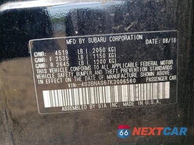 Zdjęcie 12 z 12 samochodu: 2019 SUBARU LEGACY SPORT VIN:4S3BNAS67K3006560 - miniatura