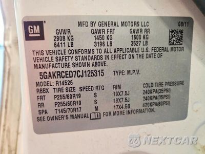 Zdjęcie 13 z 13 samochodu: 2012 BUICK ENCLAVE VIN:5GAKRCED7CJ125315 - miniatura