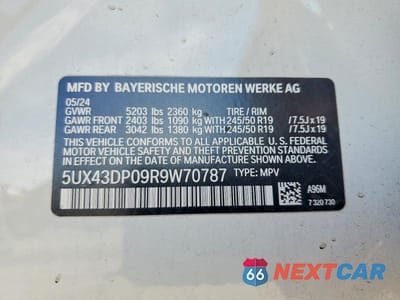 Zdjęcie 14 z 14 samochodu: 2024 BMW X3 SDRIVE30I VIN:5UX43DP09R9W70787 - miniatura