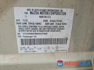 Zdjęcie 12 z 12 samochodu: 2006 MAZDA 6 S VIN:1YVHP80D965M27568 - miniatura