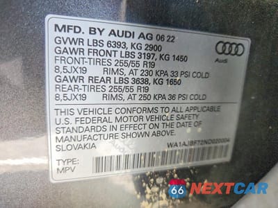 Zdjęcie 12 z 12 samochodu: 2022 AUDI Q7 PREMIUM VIN:WA1AJBF72ND020004 - miniatura