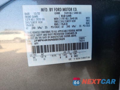 Zdjęcie 12 z 12 samochodu: 2022 FORD EDGE TITANIUM VIN:2FMPK4K96NBB03629 - miniatura