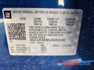 Zdjęcie 13 z 13 samochodu: 2018 CHEVROLET SILVERADO K1500 LTZ VIN:3GCUKSER1JG311190 - miniatura