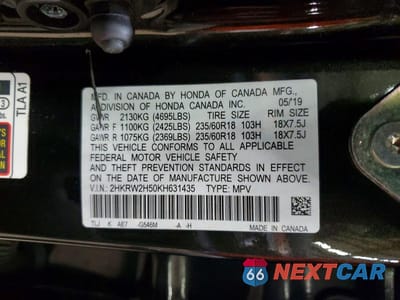 Zdjęcie 13 z 13 samochodu: 2019 HONDA CR-V EX VIN:2HKRW2H50KH631435 - miniatura