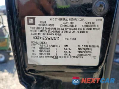 Zdjęcie 12 z 12 samochodu: 2005 CHEVROLET SILVERADO K1500 VIN:1GCEK19Z95Z133611 - miniatura