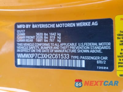 Zdjęcie 12 z 12 samochodu: 2017 MINI COOPER S VIN:WMWXP7C3XH2C61533 - miniatura