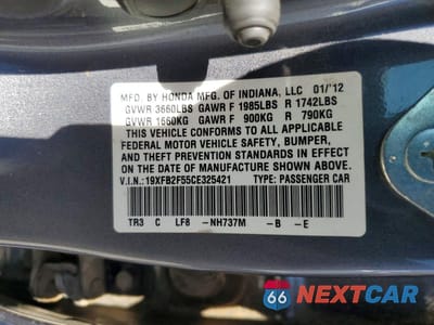 Zdjęcie 12 z 12 samochodu: 2012 HONDA CIVIC LX VIN:19XFB2F55CE325421 - miniatura
