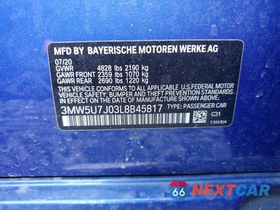 Zdjęcie 12 z 12 samochodu: 2020 BMW M340I VIN:3MW5U7J03L8B45817 - miniatura