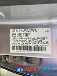 Zdjęcie 12 z 12 samochodu: 2021 HONDA ACCORD EXL VIN:1HGCV1F54MA067774 - miniatura