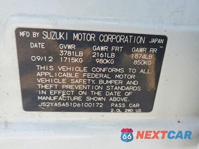 Zdjęcie 12 z 12 samochodu: 2013 SUZUKI SX4 VIN:JS2YA5A51D6100172 - miniatura
