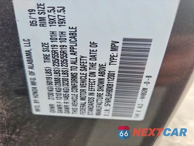 Zdjęcie 13 z 13 samochodu: 2019 HONDA ODYSSEY ELITE VIN:5FNRL6H90KB112001 - miniatura