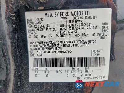 Zdjęcie 12 z 12 samochodu: 2012 FORD F350 SUPER DUTY VIN:1FTRF3DT5CEB92700 - miniatura