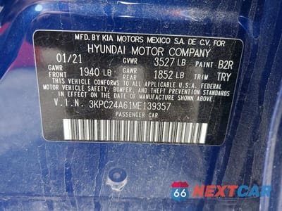Zdjęcie 12 z 12 samochodu: 2021 HYUNDAI ACCENT SEL VIN:3KPC24A61ME139357 - miniatura