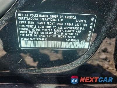 Zdjęcie 12 z 12 samochodu: 2015 VOLKSWAGEN PASSAT S VIN:1VWAT7A32FC009512 - miniatura