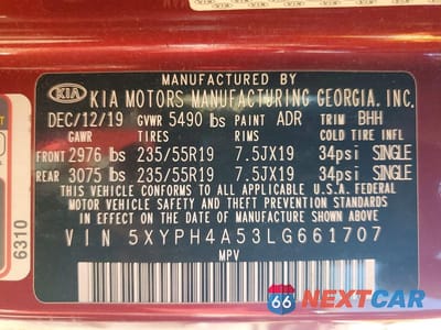 Zdjęcie 13 z 13 samochodu: 2020 KIA SORENTO EX V6 VIN:5XYPH4A53LG661707 - miniatura