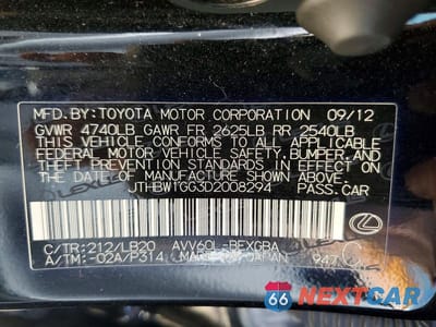 Zdjęcie 12 z 12 samochodu: 2013 LEXUS ES 300H VIN:JTHBW1GG3D2008294 - miniatura