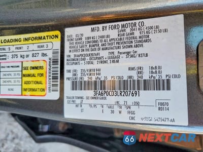 Zdjęcie 13 z 13 samochodu: 2020 FORD FUSION SEL VIN:3FA6P0CD3LR207691 - miniatura