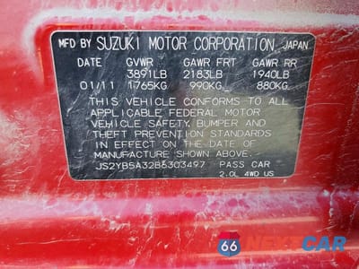 Zdjęcie 12 z 12 samochodu: 2011 SUZUKI SX4 VIN:JS2YB5A32B6303497 - miniatura