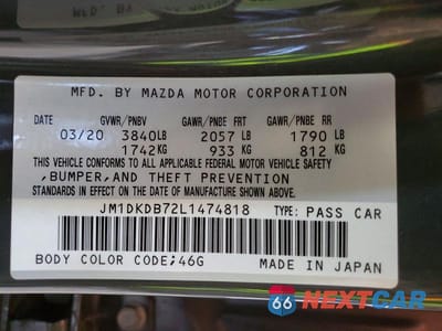Zdjęcie 12 z 12 samochodu: 2020 MAZDA CX-3 SPORT VIN:JM1DKDB72L1474818 - miniatura