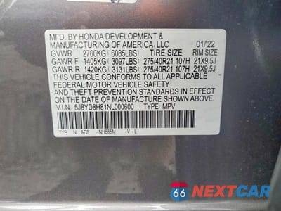 Zdjęcie 13 z 13 samochodu: 2022 ACURA MDX TYPE S ADVANCE VIN:5J8YD8H81NL000600 - miniatura