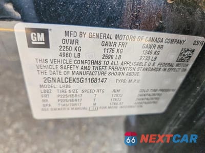 Zdjęcie 12 z 12 samochodu: 2016 CHEVROLET EQUINOX LT VIN:2GNALCEK5G1168147 - miniatura