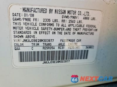 Zdjęcie 13 z 13 samochodu: 2008 INFINITI EX35 VIN:JNKAJ09E28M303977 - miniatura