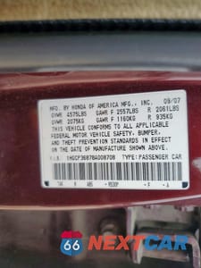 Zdjęcie 13 z 13 samochodu: 2008 HONDA ACCORD EXL VIN:1HGCP36878A008708 - miniatura